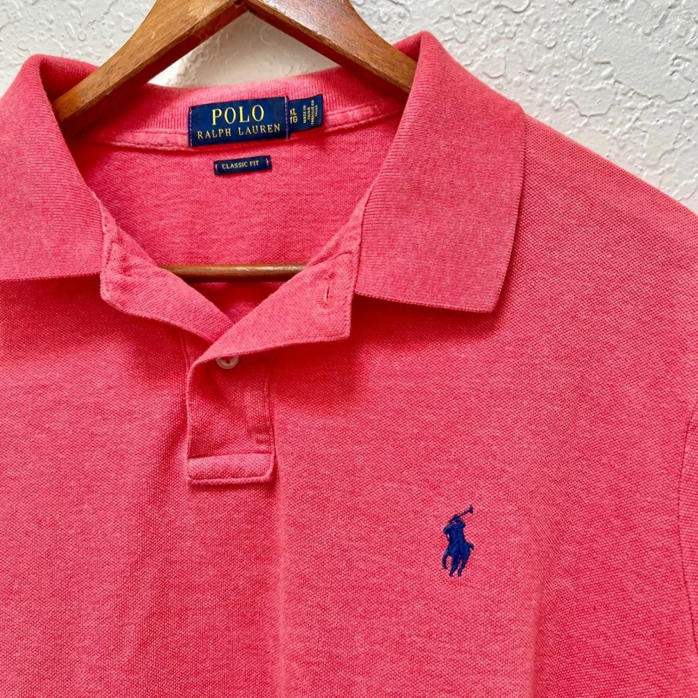 Polo Ralph Lauren Mens Classic Fit Pink Heathered Polo‎ Shirt XL Preppy Cotton
